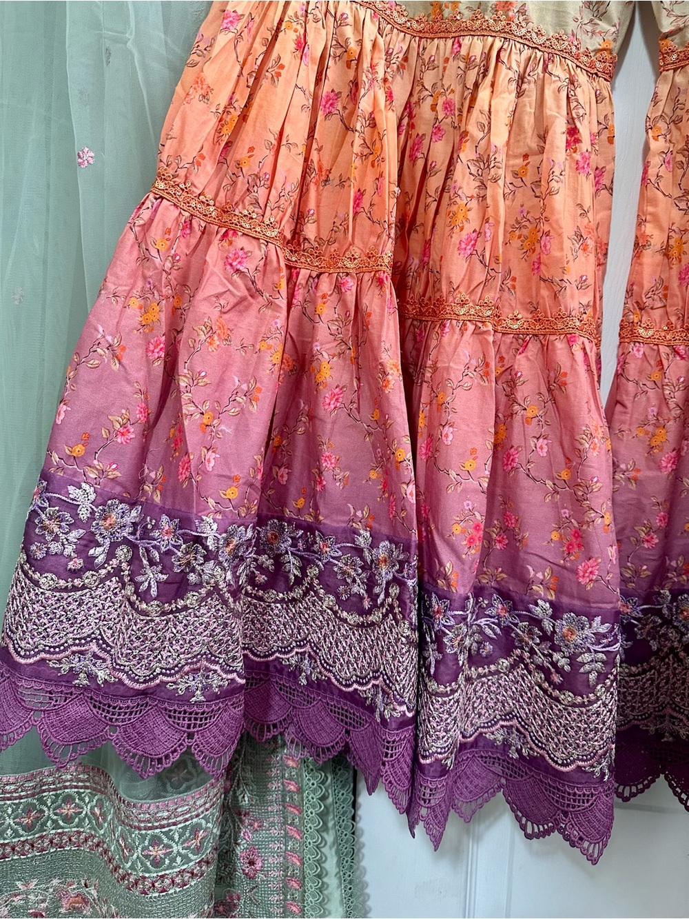 Faiza Saqlain- ELDIRA- Embroidered multicolor Pastel garara sharara lehenga dres - Picture 6 of 7